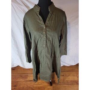 Bella Blue Forest Olive Green Linen & Cotton Blend Lagenlook S/M Dress